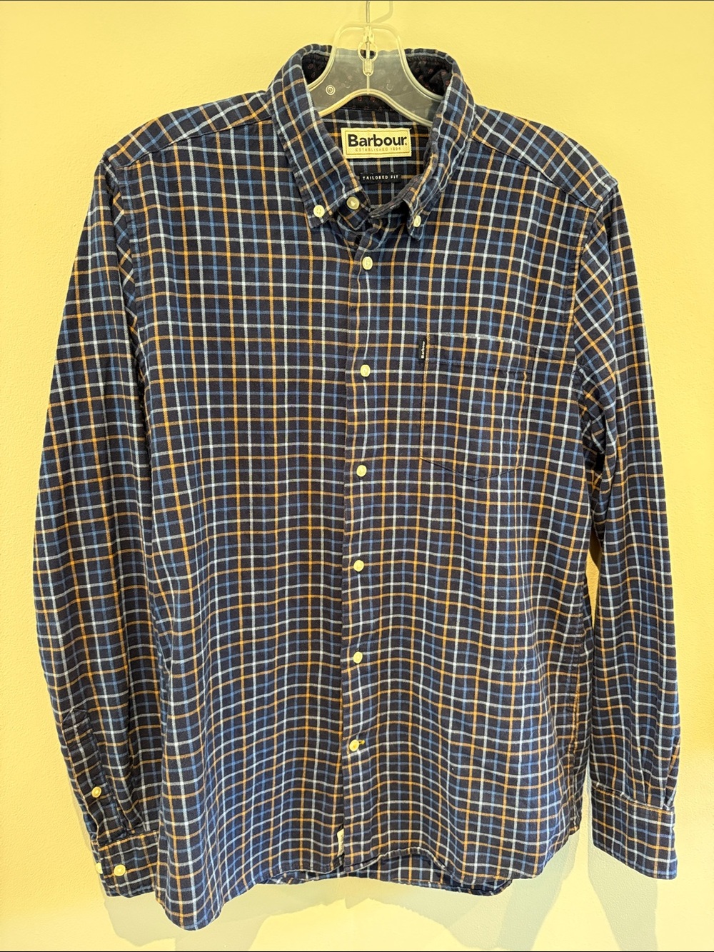 Barbour Navy and Brown Plaid Button-Down Shirt
